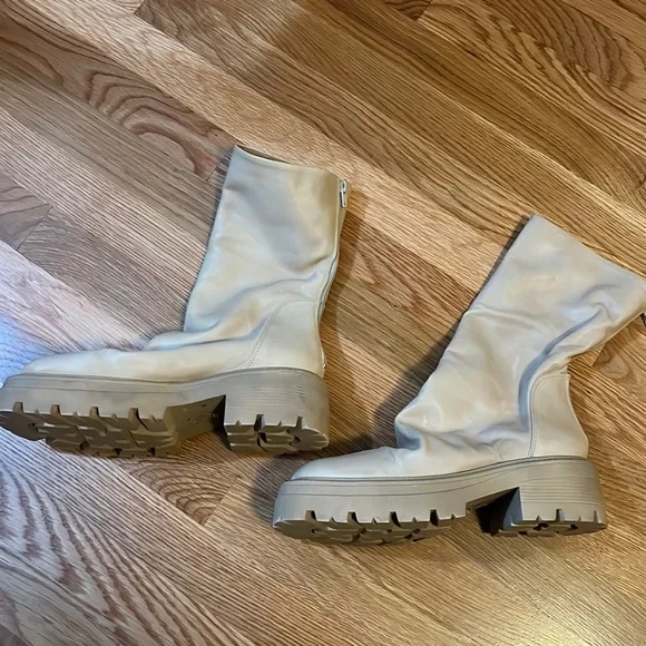New Free People Emma Natural Leather ruched Platform Combat Boots size 40 or 10